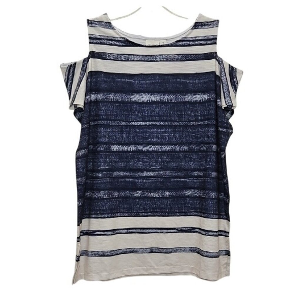 Zenergy by Chico's Cold Shoulder Tunic Top Size 2/Large Comfort Nautical Striped